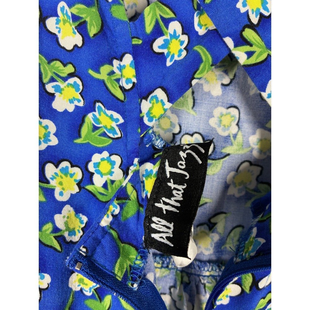 Vintage 90s All That Jazz Blue Floral Criss Cross Back Rayon Maxi Dress Girls 12 - Picture 8 of 10
